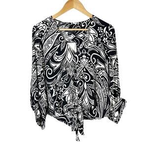 Karen Kane Blouson Sleeve Tie Front Casual Top Size Large